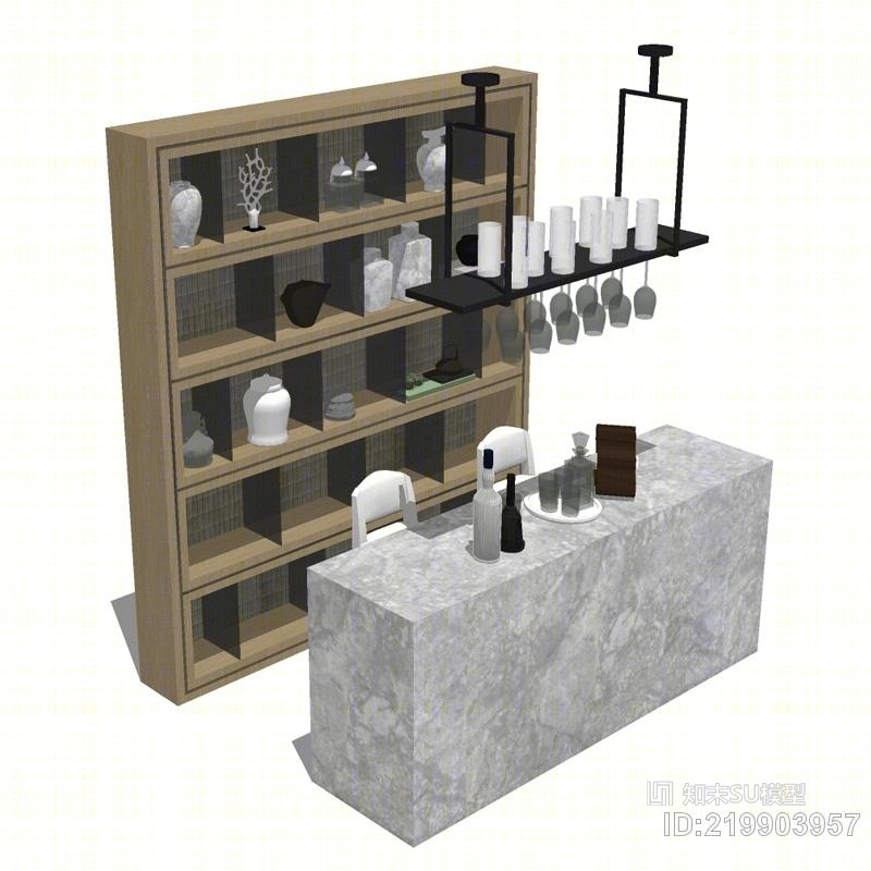 057-现代吧台酒柜组合SU模型下载【ID:219903957】