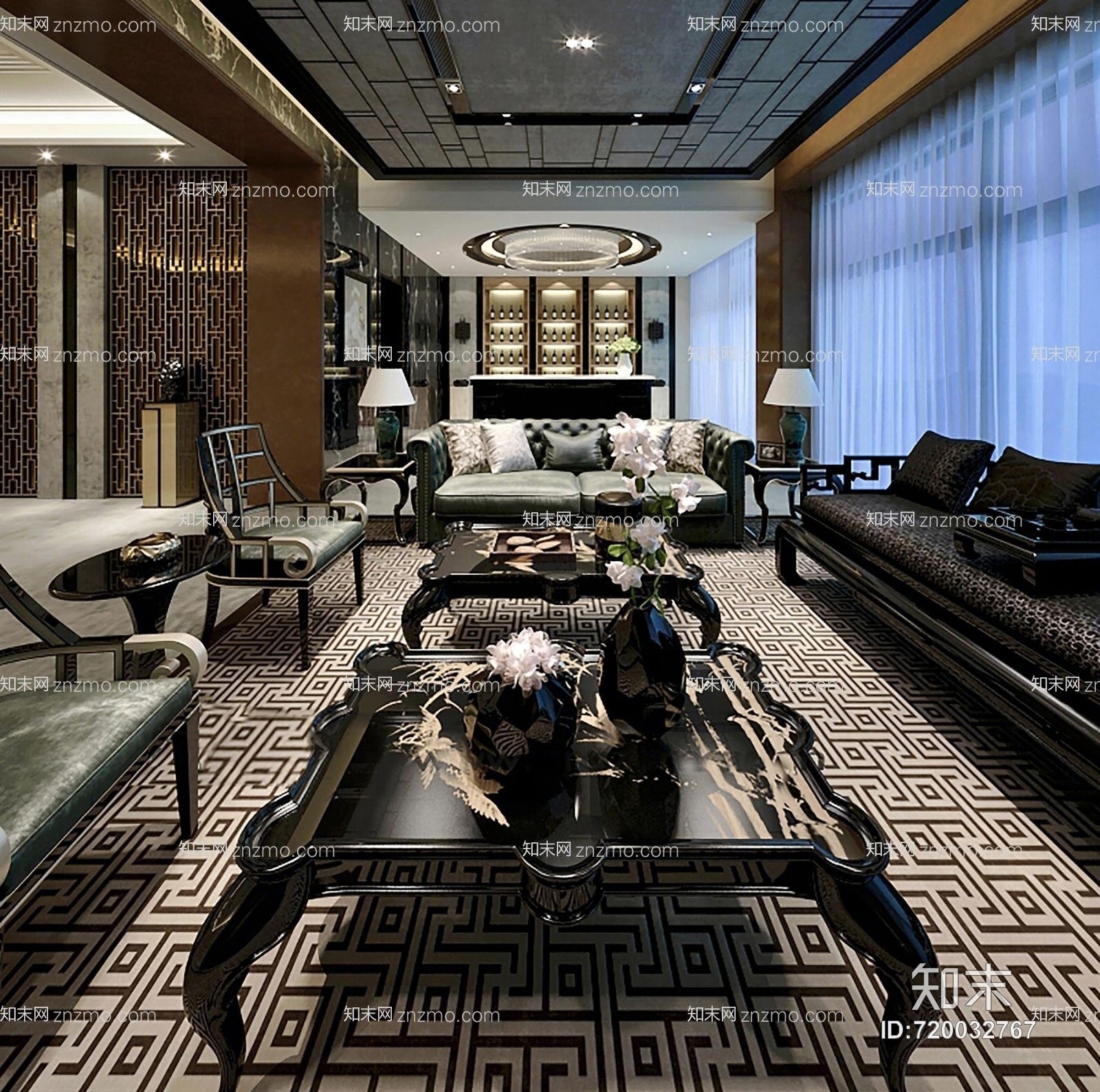 新中式客厅家具组合3D模型下载【ID:720032767】