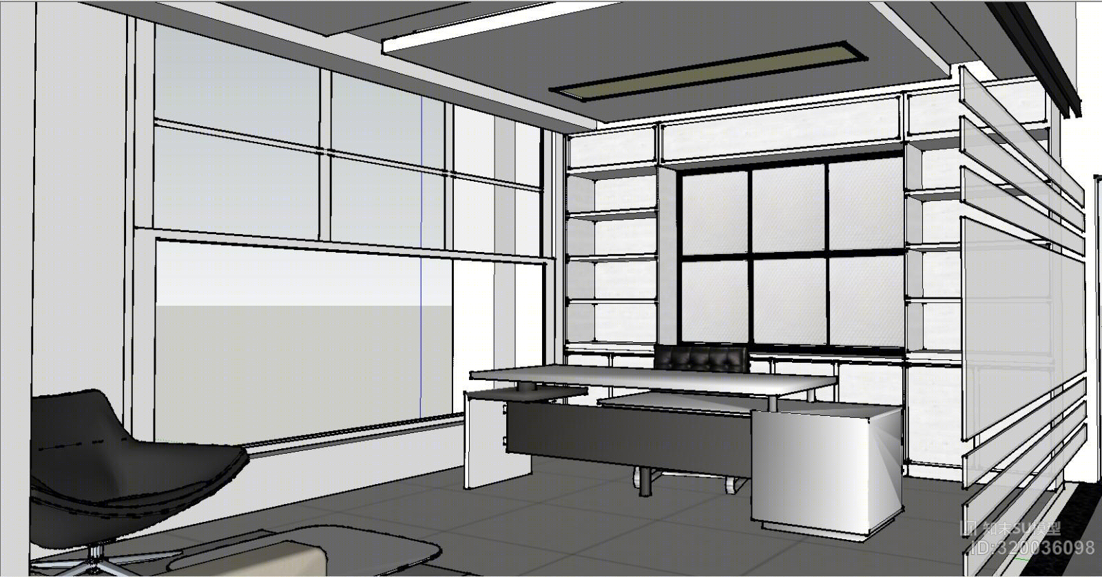 现代风格的董事长办公室椅子桌子沙发陈设软装SU模型下载【ID:320036098】