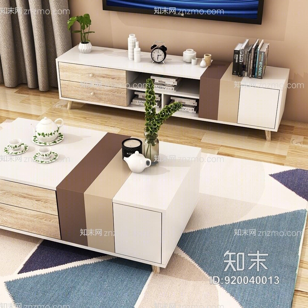 现代电视柜茶几地毯饰品模型3D模型下载【ID:920040013】