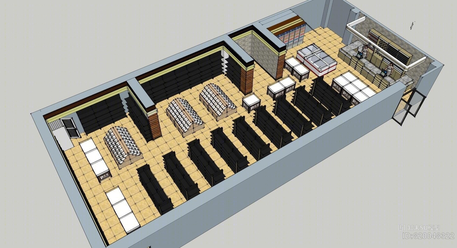 现代风格小型超市便利店SU模型下载【ID:820048322】