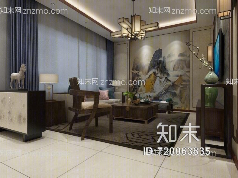 新中式客餐厅3D模型下载【ID:720063835】
