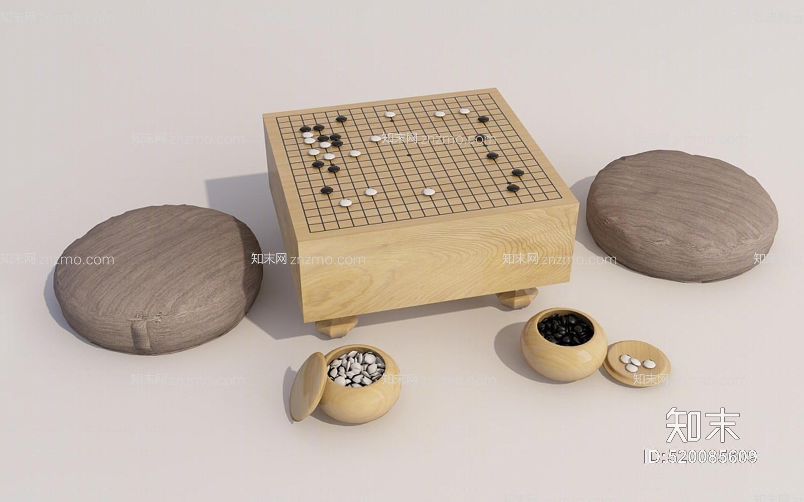 日式五子棋摆件组合3D模型下载【ID:520085609】