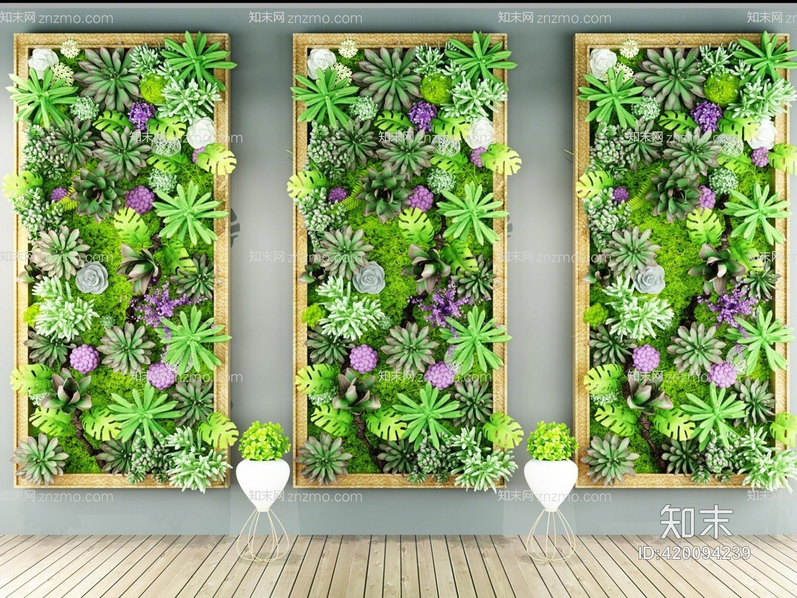 新中式植物景观墙3D模型下载【ID:420094239】