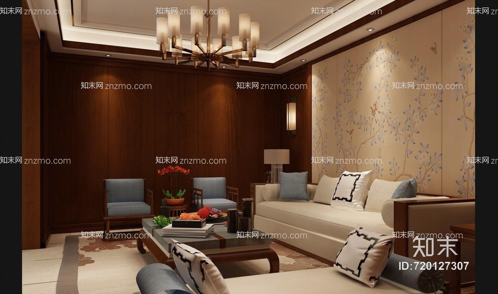 新中式客厅3D模型下载【ID:720127307】