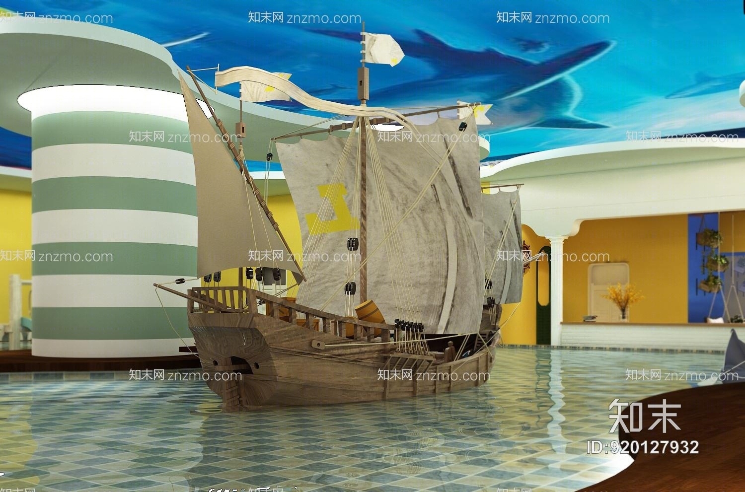 海盗风主题儿童游泳馆3D模型下载【ID:920127932】