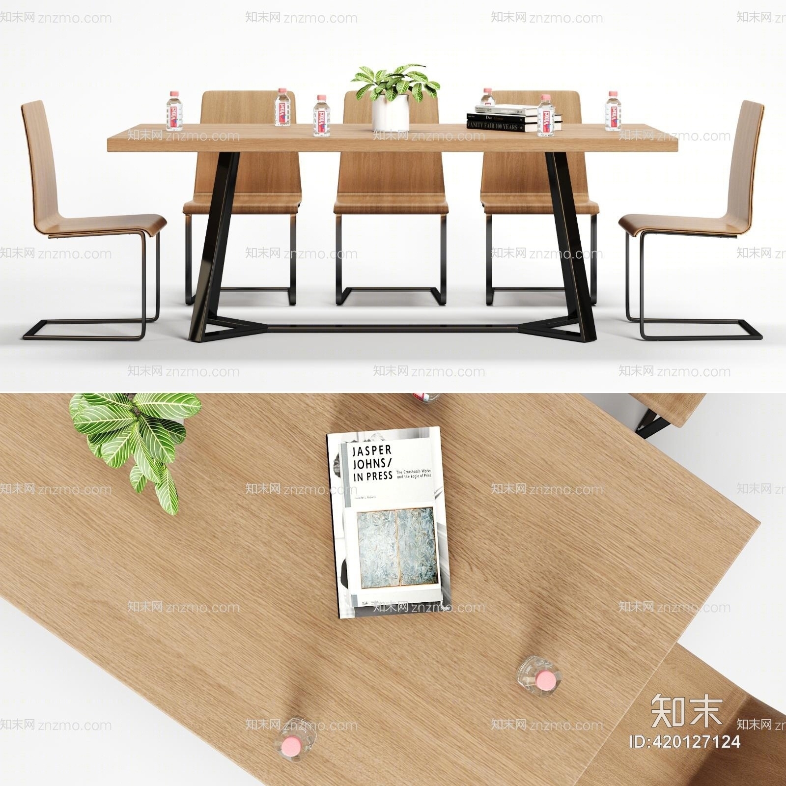 现代木质会议桌椅子组合3D模型下载【ID:420127124】