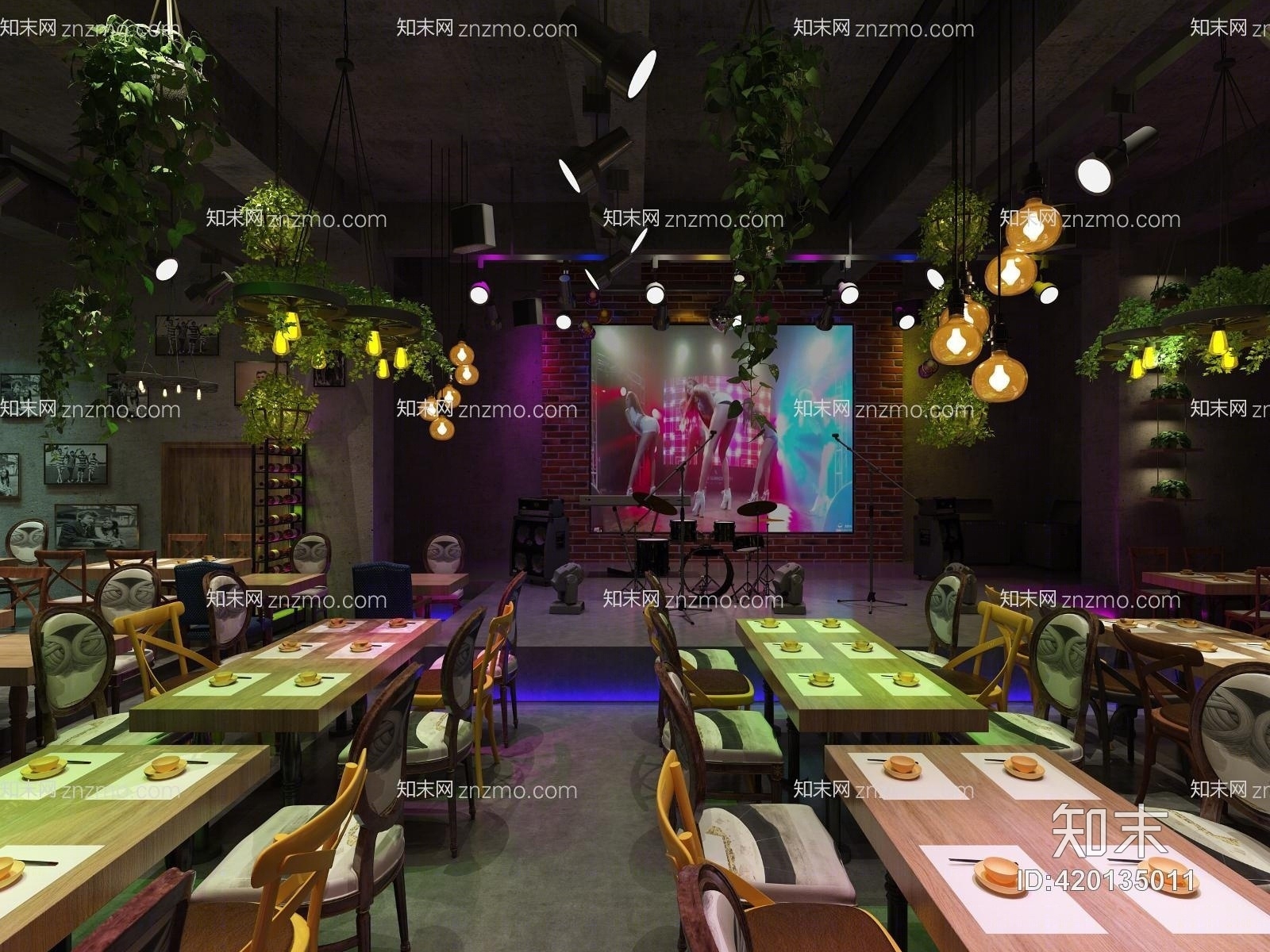 工业风情调音乐餐厅3D模型下载【ID:420135011】