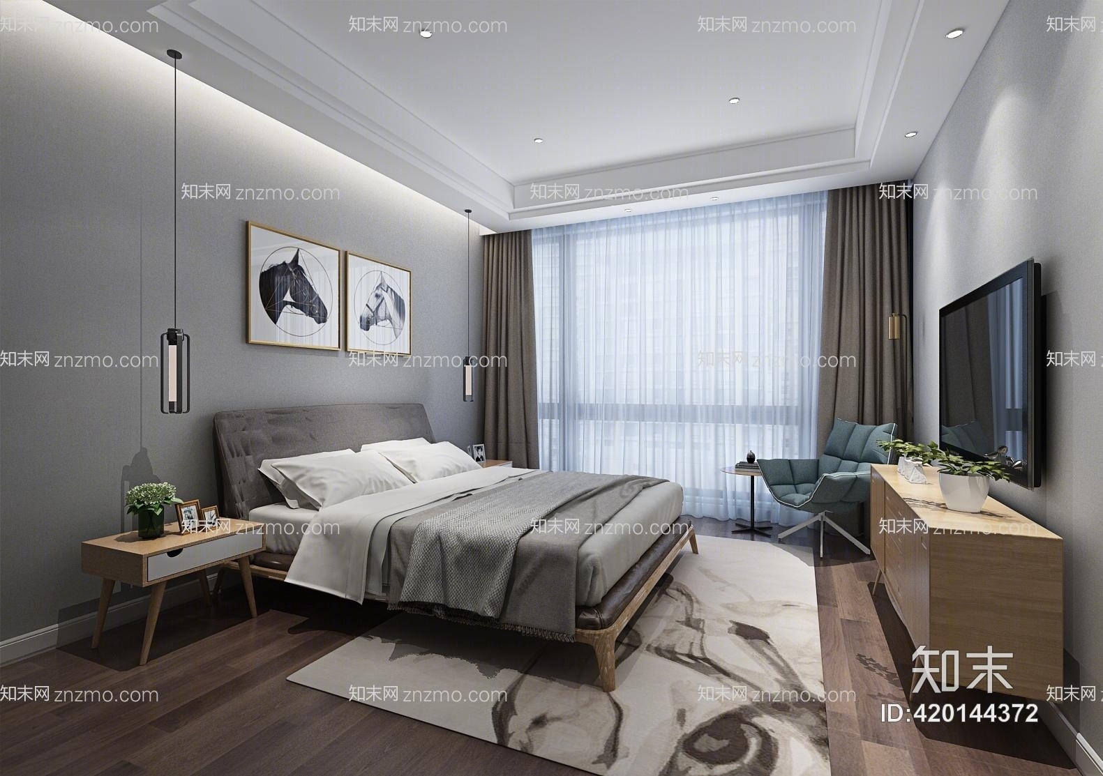现代简约卧室3D模型下载【ID:420144372】_知末3d模型网