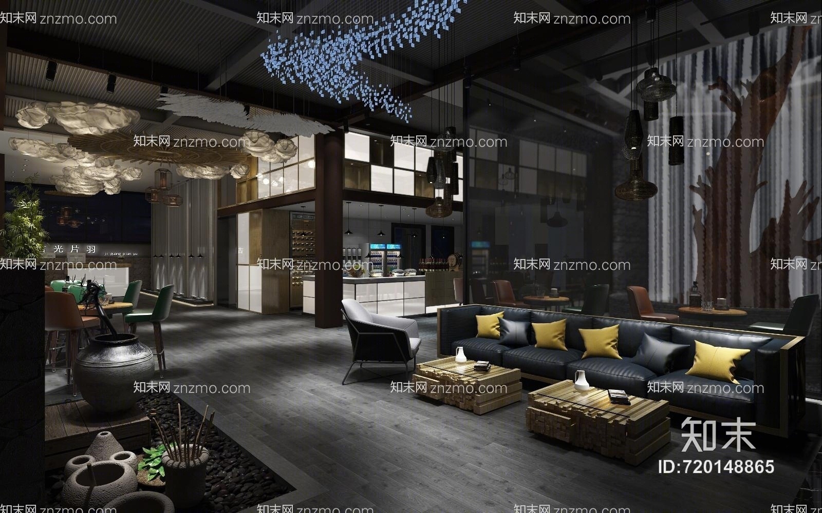 现代休闲大厅3D模型下载【ID:720148865】