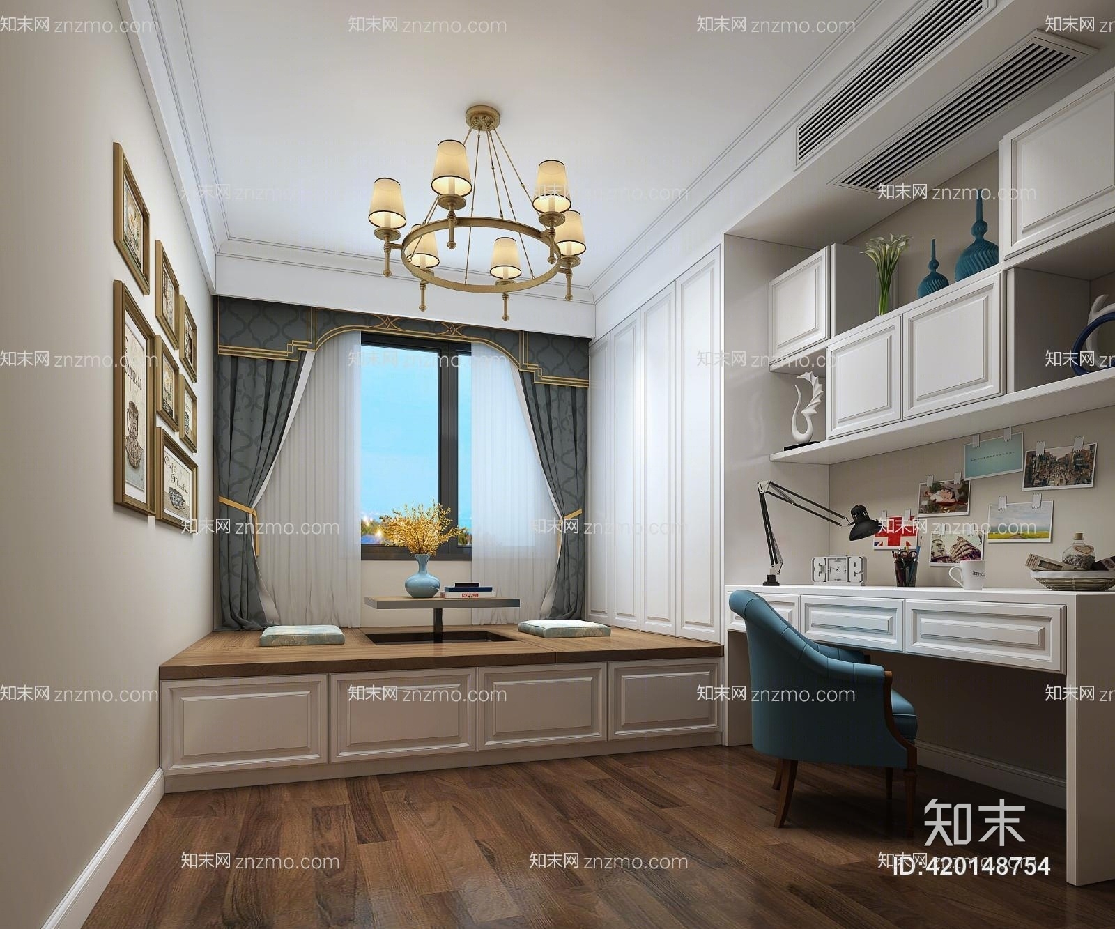 美式风格次卧室3D模型下载【ID:420148754】