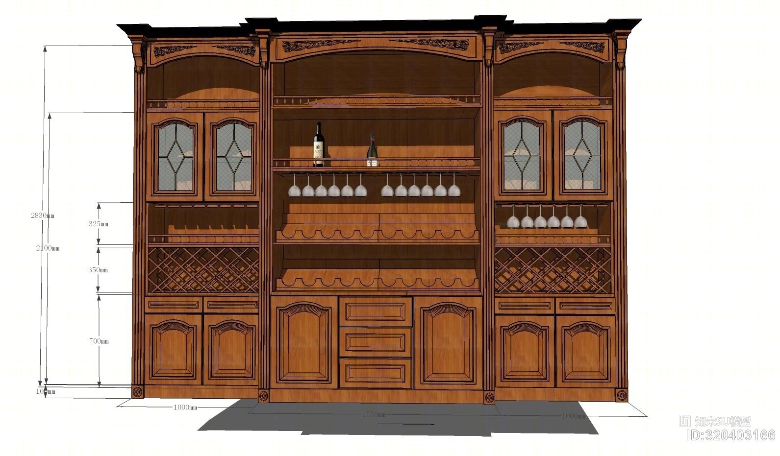 欧式客厅餐厅酒柜SU模型下载【ID:320403166】