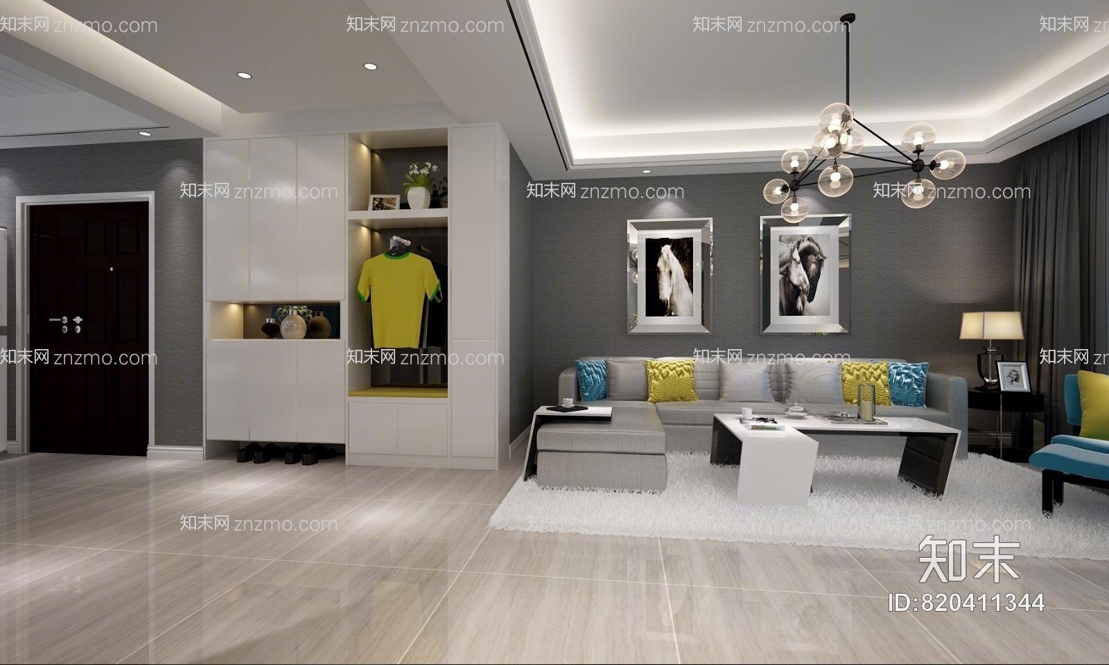 现代黑白灰客餐厅模型3D模型下载【ID:820411344】