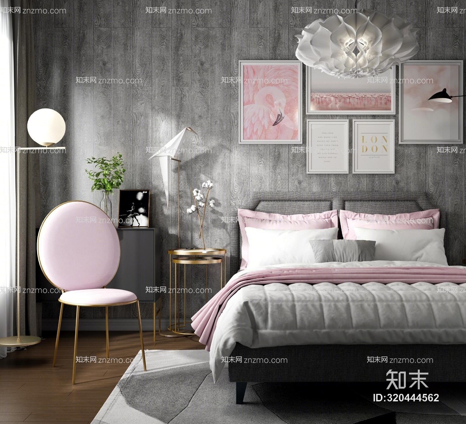 现代卧室床具组合3D模型下载【ID:320444562】
