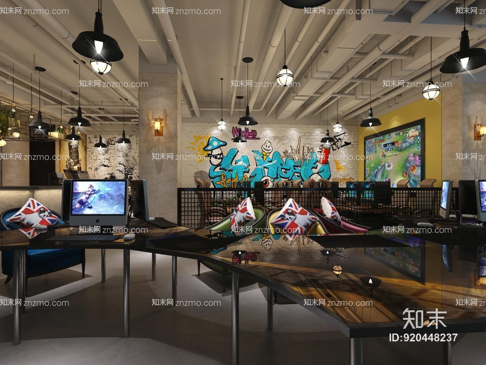 工业风休闲网吧3D模型下载【ID:920448237】