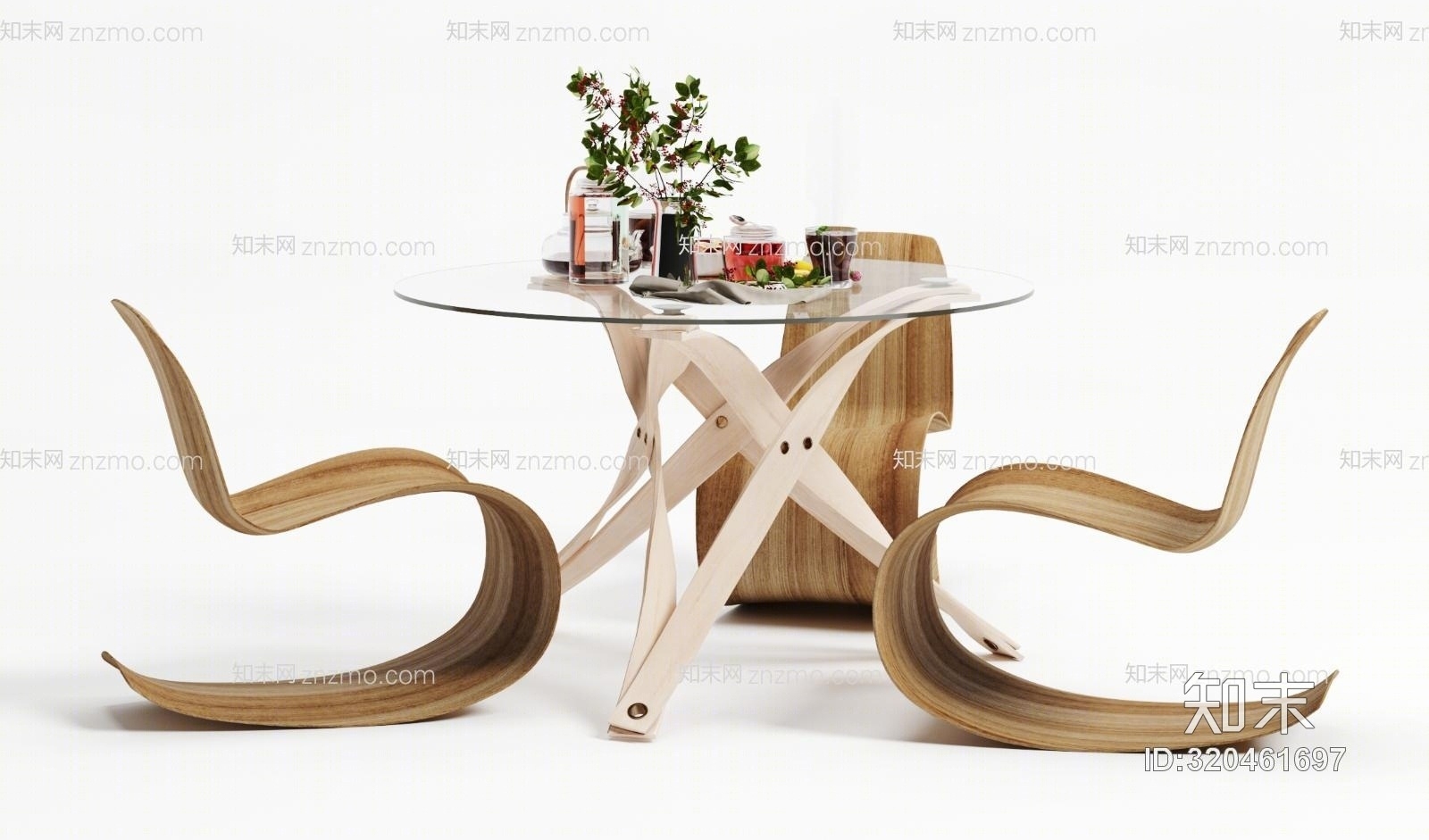 现代休闲桌子椅子摆件组合3D模型下载【ID:320461697】