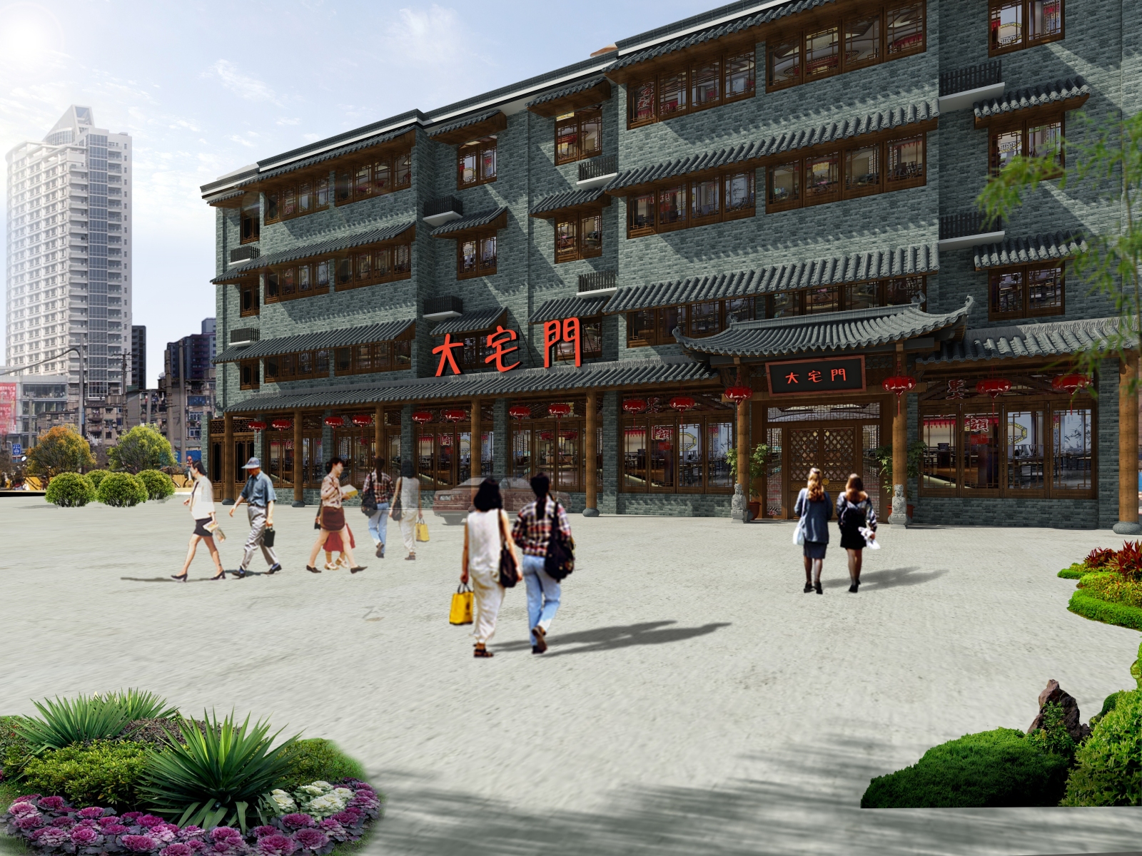 中式古建筑门头灯笼3D模型下载【ID:320462432】