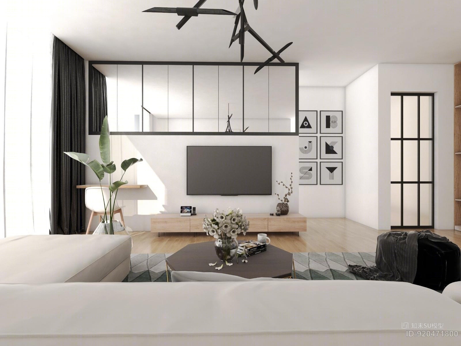 北欧宜家客厅带灯光材质贴图北欧沙发茶几3d模型下载【id:920471800】