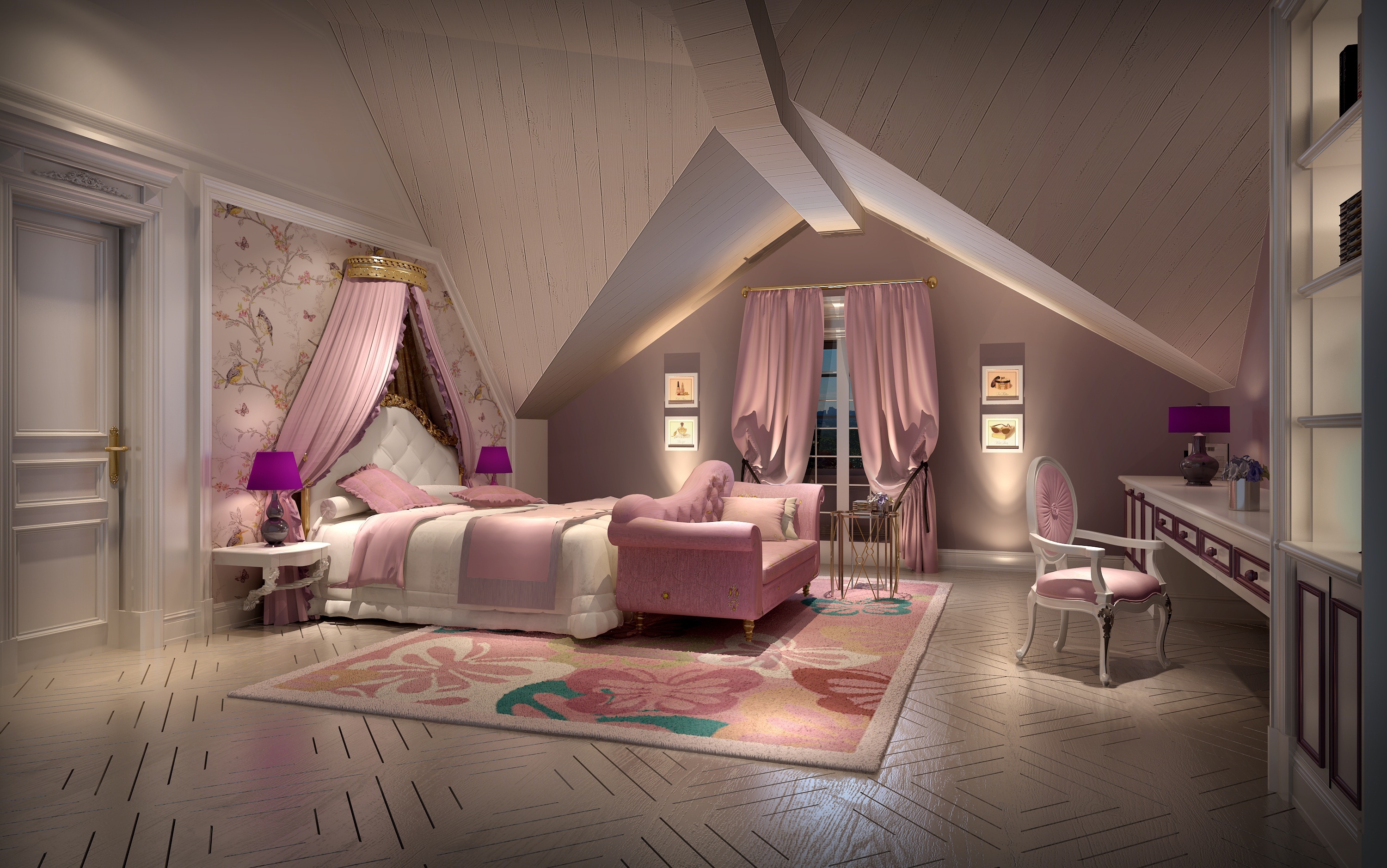 经典欧式女孩儿童房3d模型下载【id:420471685】