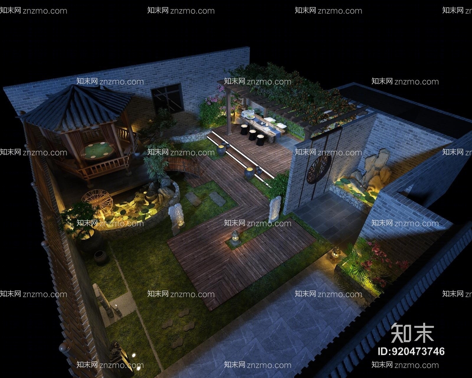 中式空中花园3D模型下载【ID:920473746】