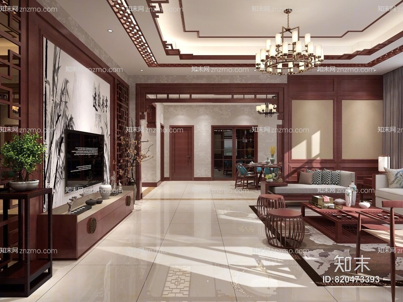 古典传统中式客餐厅3D模型下载【ID:820473393】