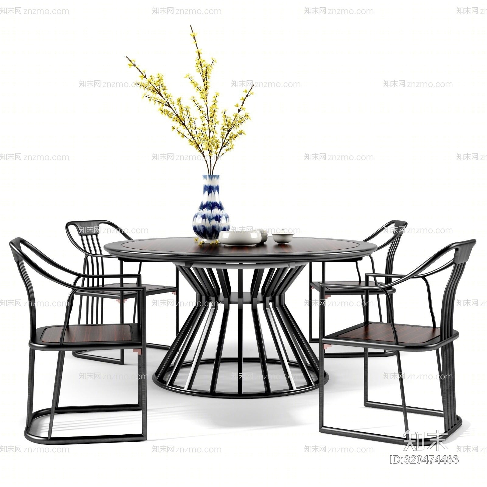 新中式餐桌椅组合模型3D模型下载【ID:320474483】