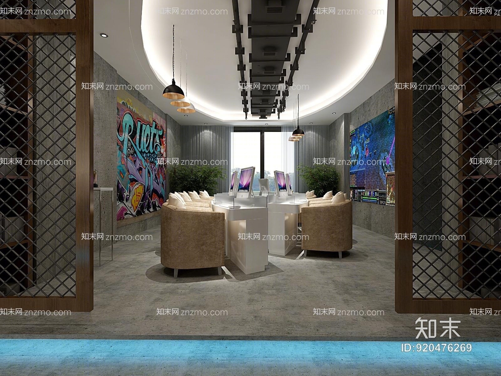 工业风网吧3D模型下载【ID:920476269】