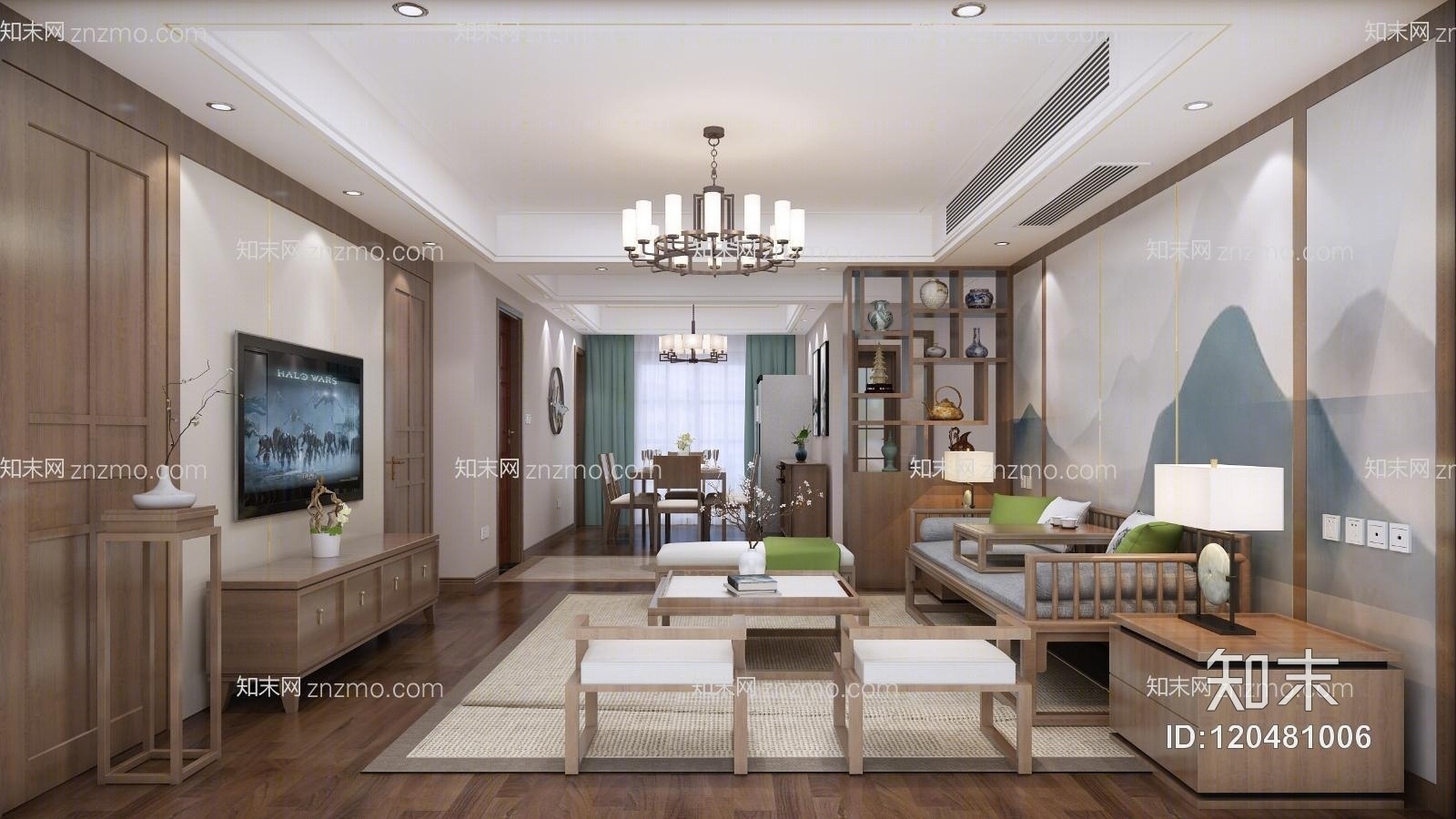 中式极简客厅3D模型下载【ID:120481006】