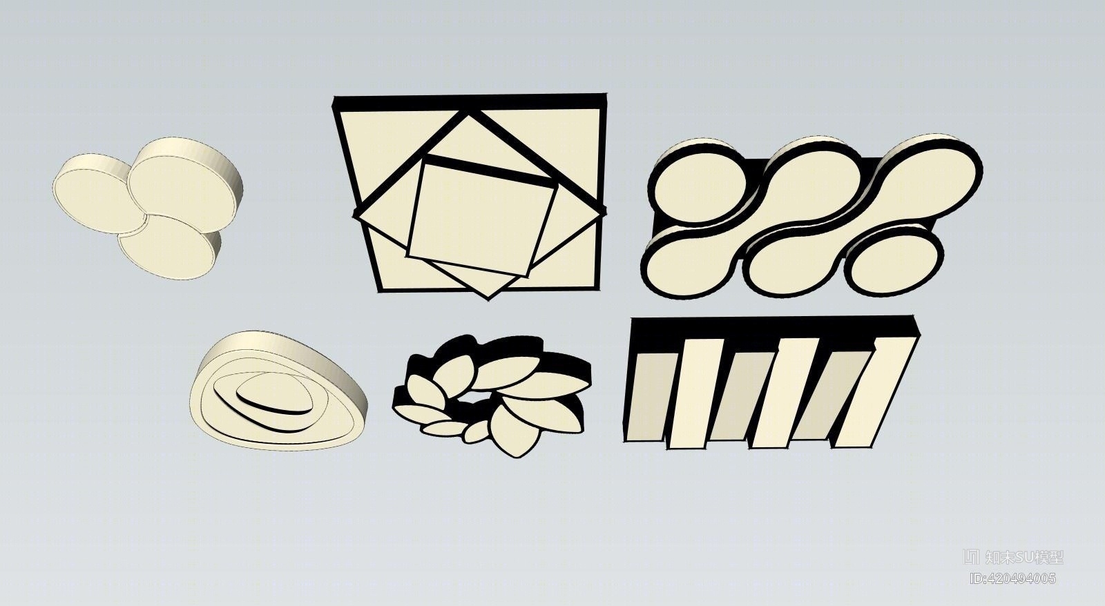 现代客厅吸顶灯SU模型下载【ID:420494005】