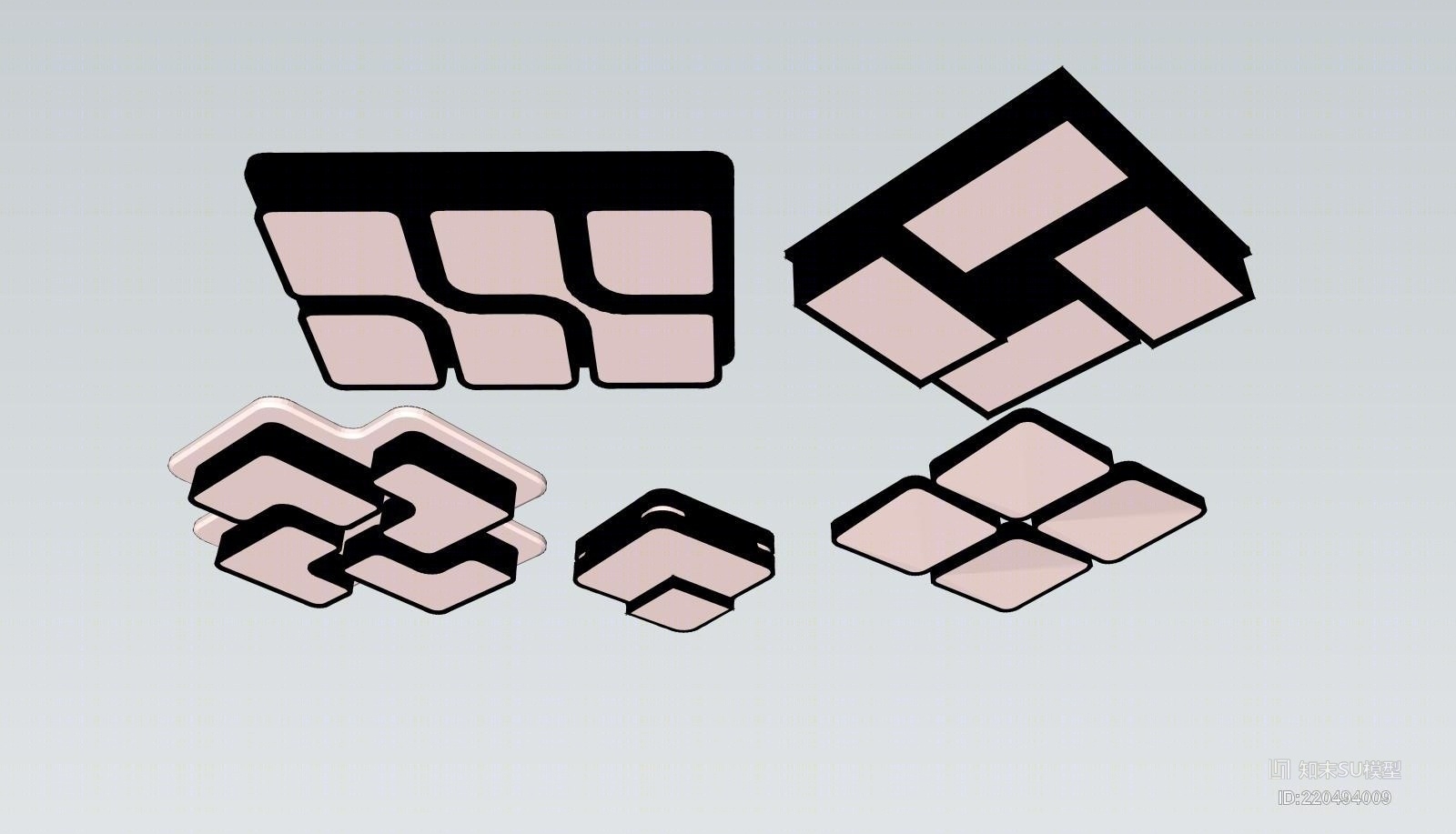 现代客厅吸顶灯组合SU模型下载【ID:220494009】