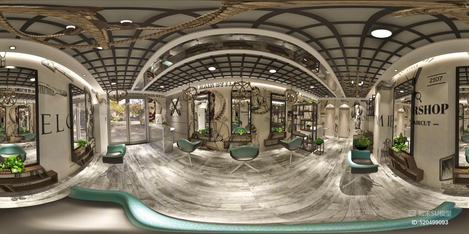 后现代工业风格理发店SU模型下载【ID:520499093】