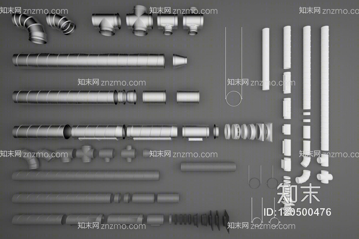 现代金属排气管道3D模型下载【ID:120500476】