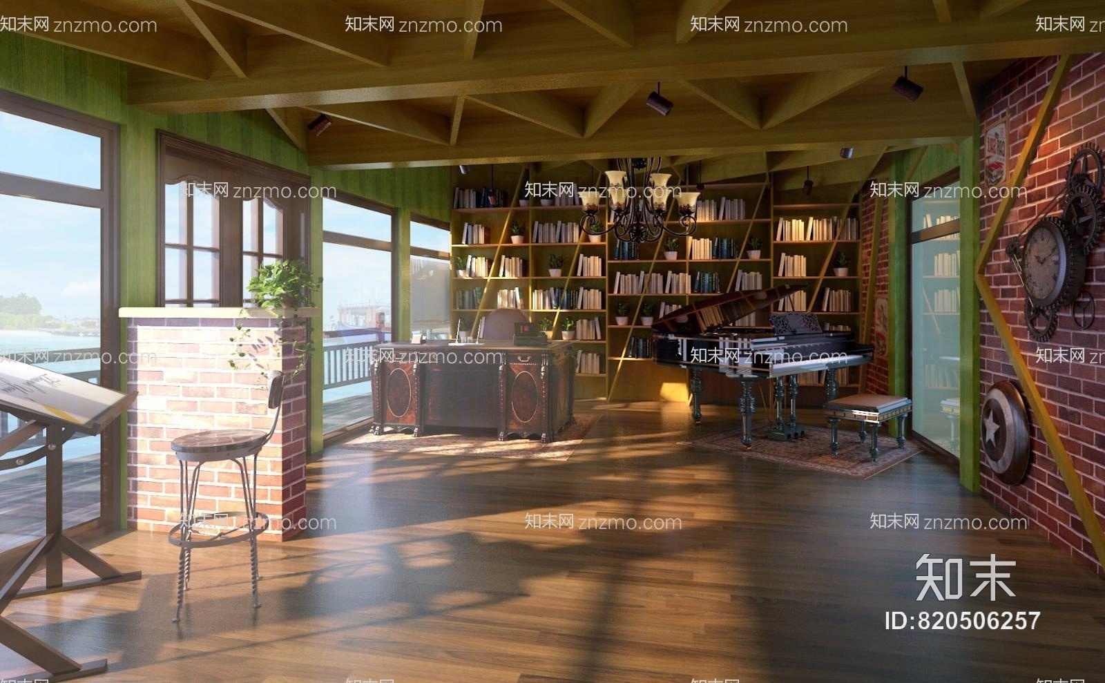 欧式古典图书馆3D模型下载【ID:820506257】
