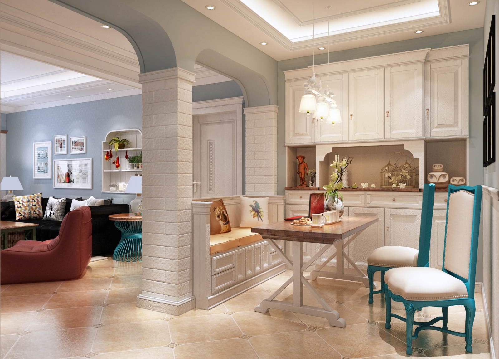 美式田园客厅3D模型下载【ID:720528780】