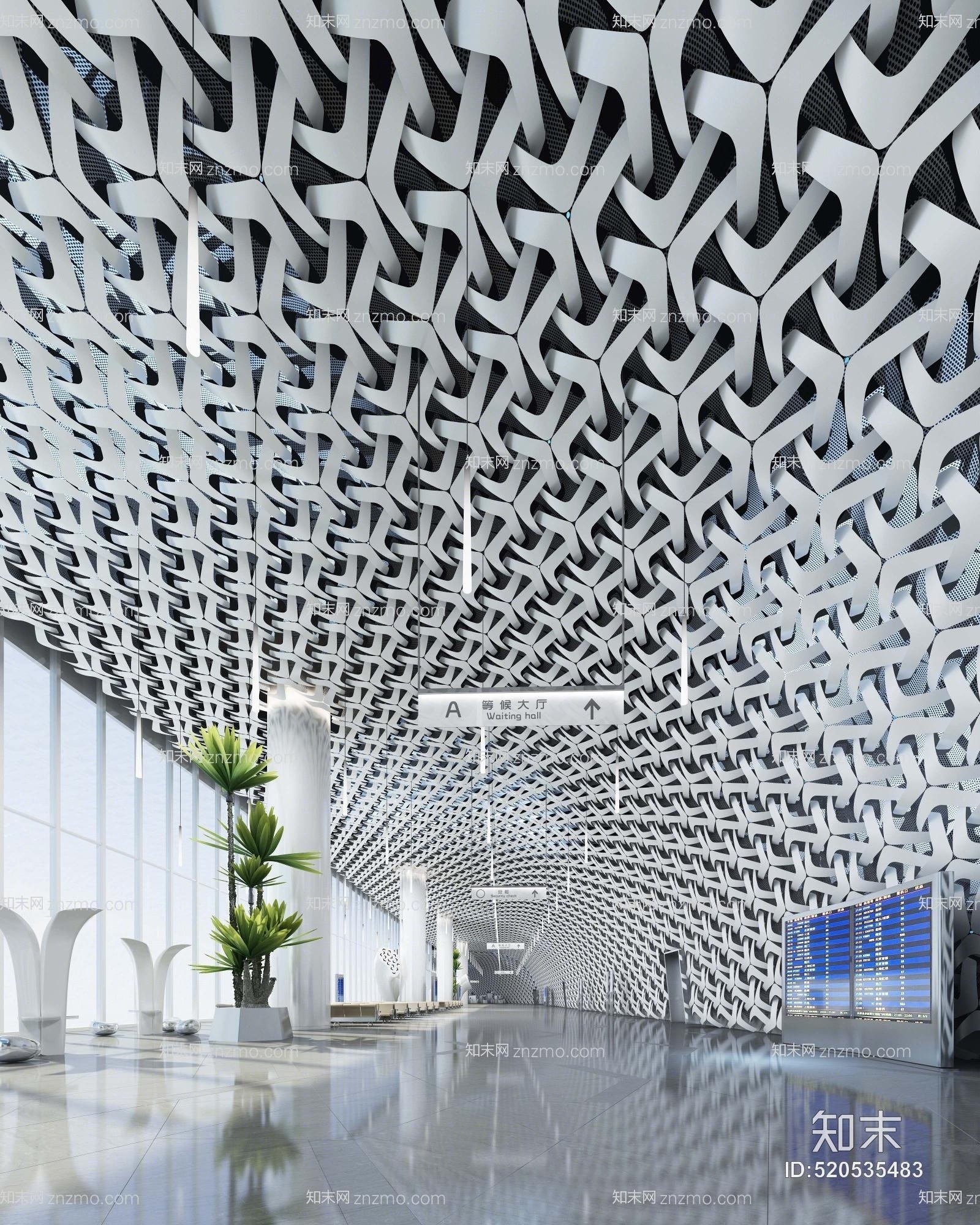 现代异性航站楼等候大厅3D模型下载【ID:520535483】
