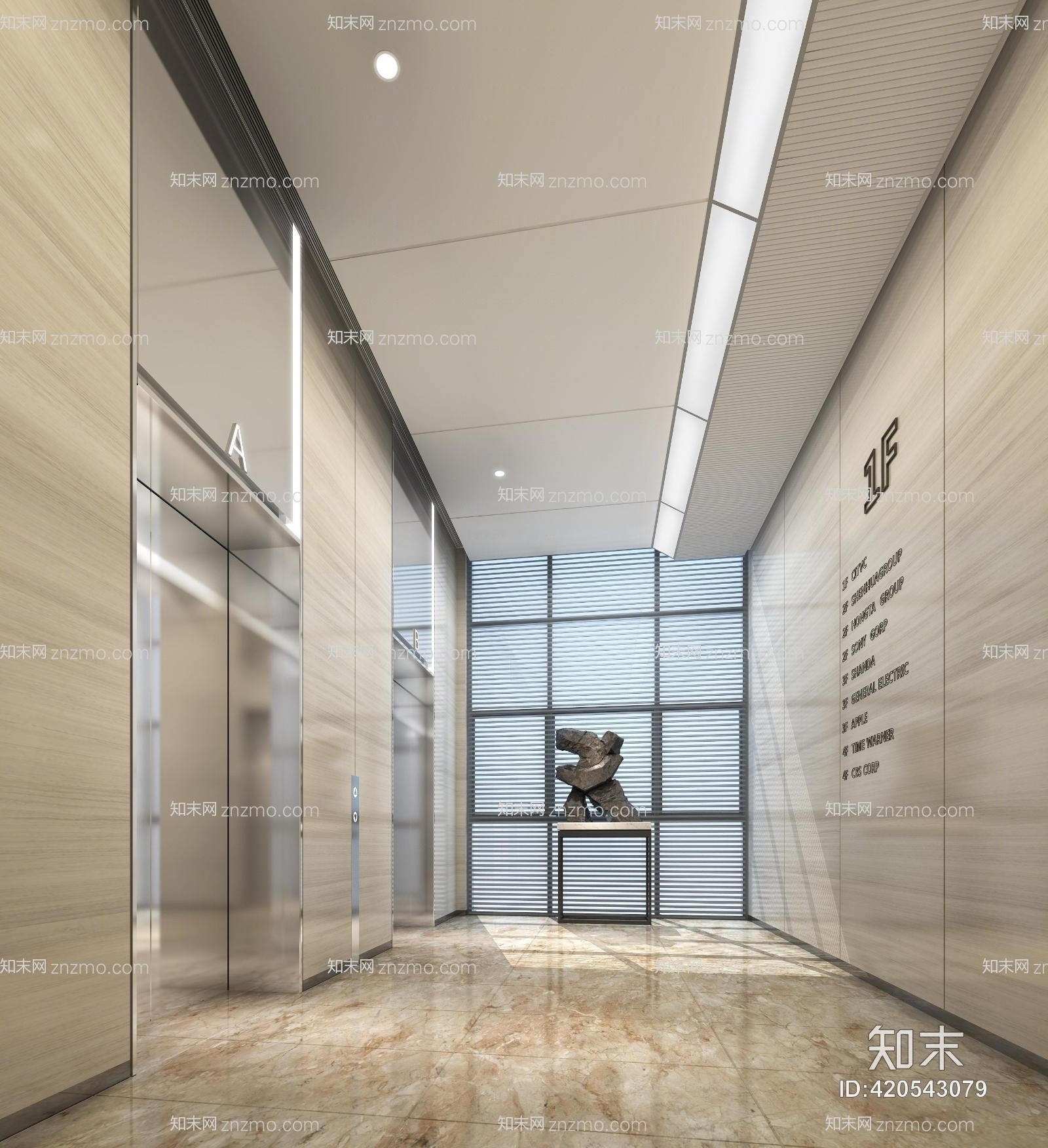 现代电梯间雕塑模型3D模型下载【ID:420543079】