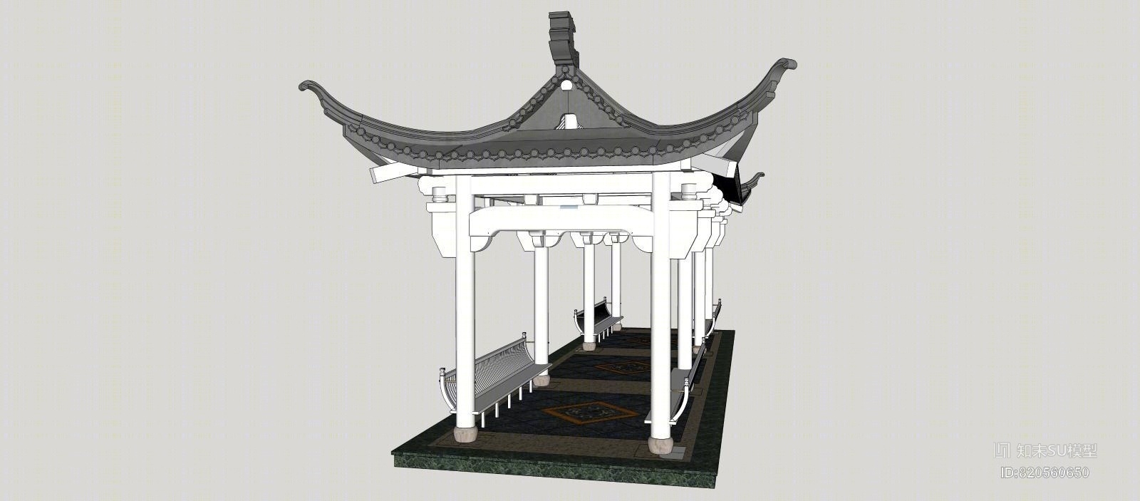 古建筑-亭-长廊SU模型下载【ID:820560650】