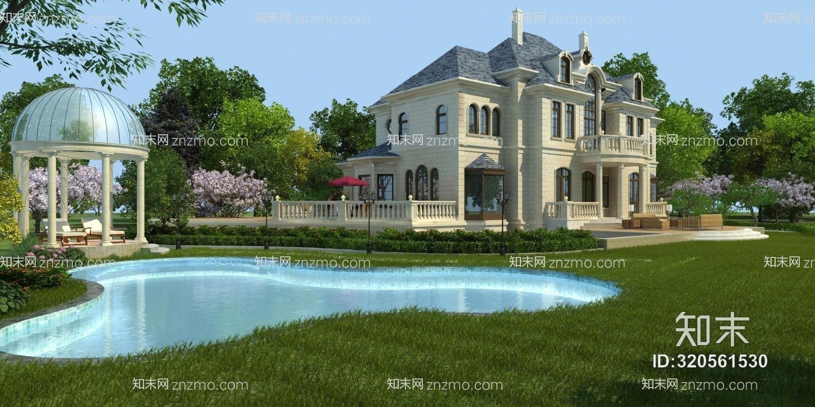 现代欧式别墅小区建筑外观3D模型下载【ID:320561530】