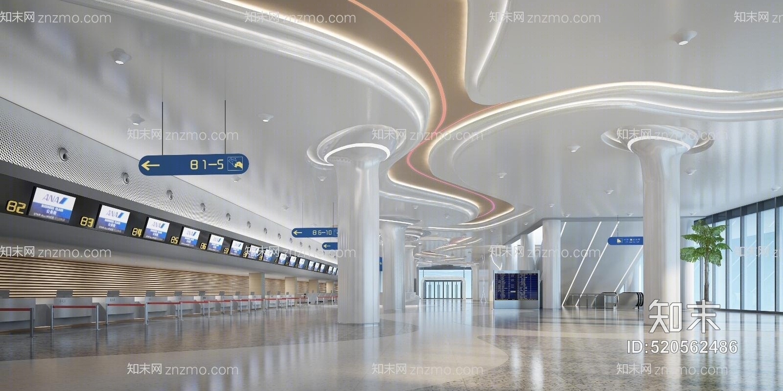 现代机场出发大厅3D模型下载【ID:520562486】