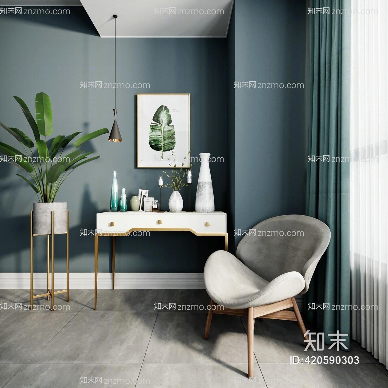 北欧梳妆台椅子模型3D模型下载【ID:420590303】