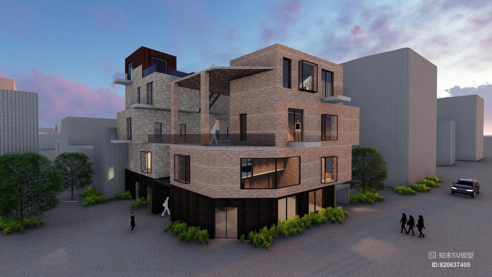 建筑模型现代风格建筑SU模型下载【ID:820637405】
