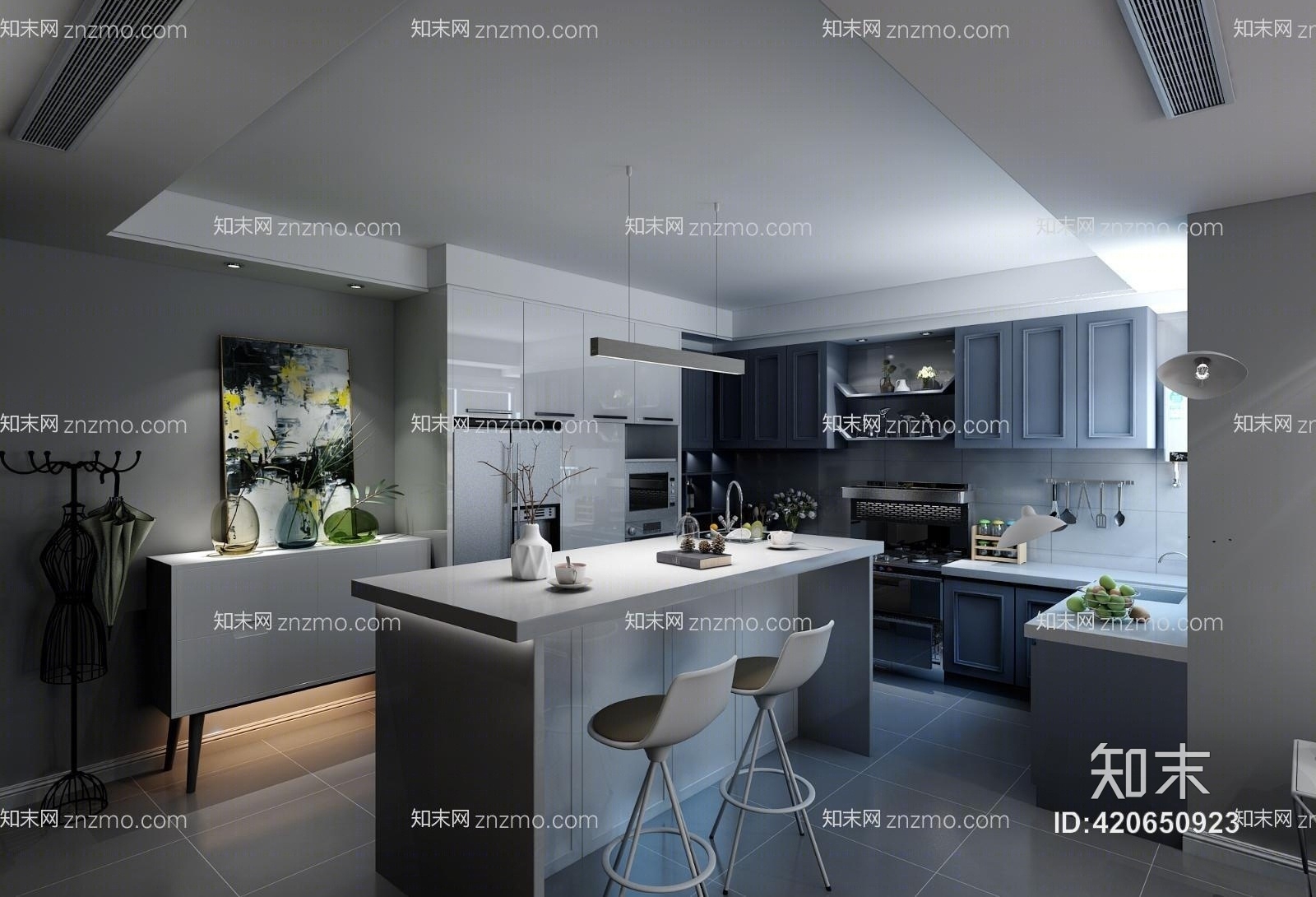 现代厨房模型3D模型下载【ID:420650923】