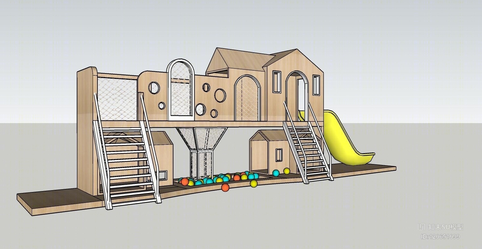 现代木质室内儿童游乐设施组合SU模型下载【ID:120651099】