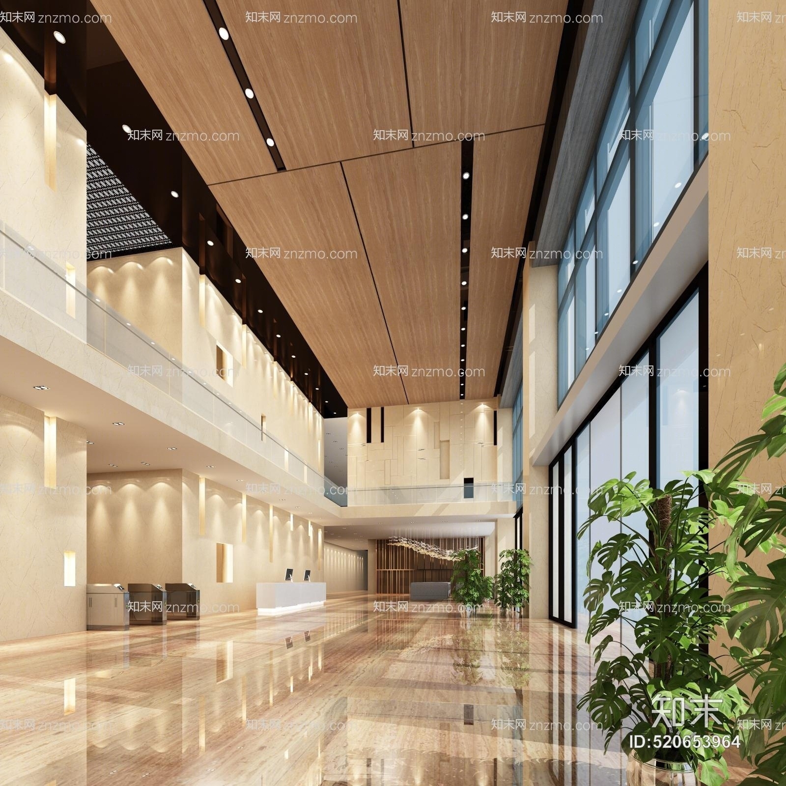 写字楼大厅3D模型下载【ID:520653964】