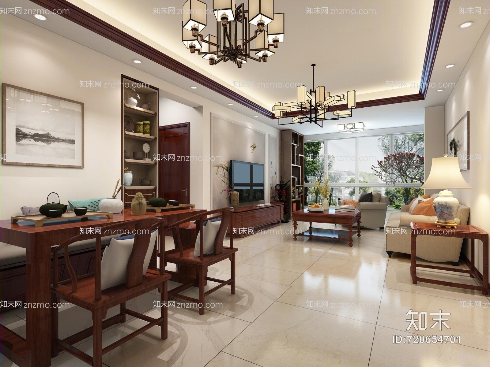 新中式客厅3D模型下载【ID:720654701】