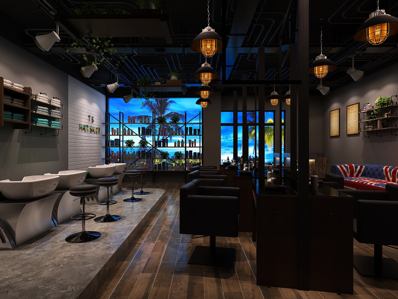 工业风理发店3D模型下载【ID:920654704】
