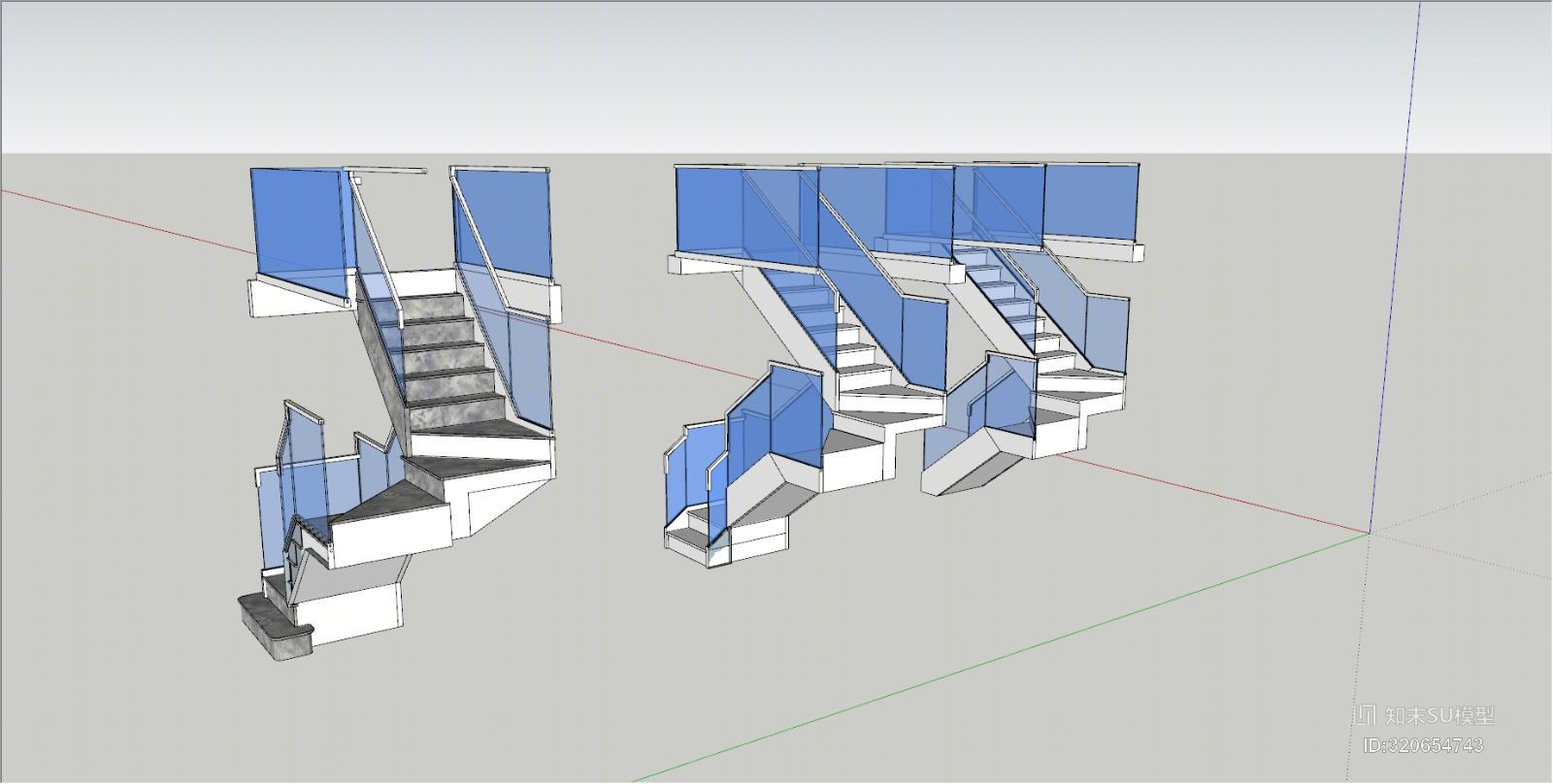 现代楼梯玻璃扶手SU模型下载【ID:320654743】