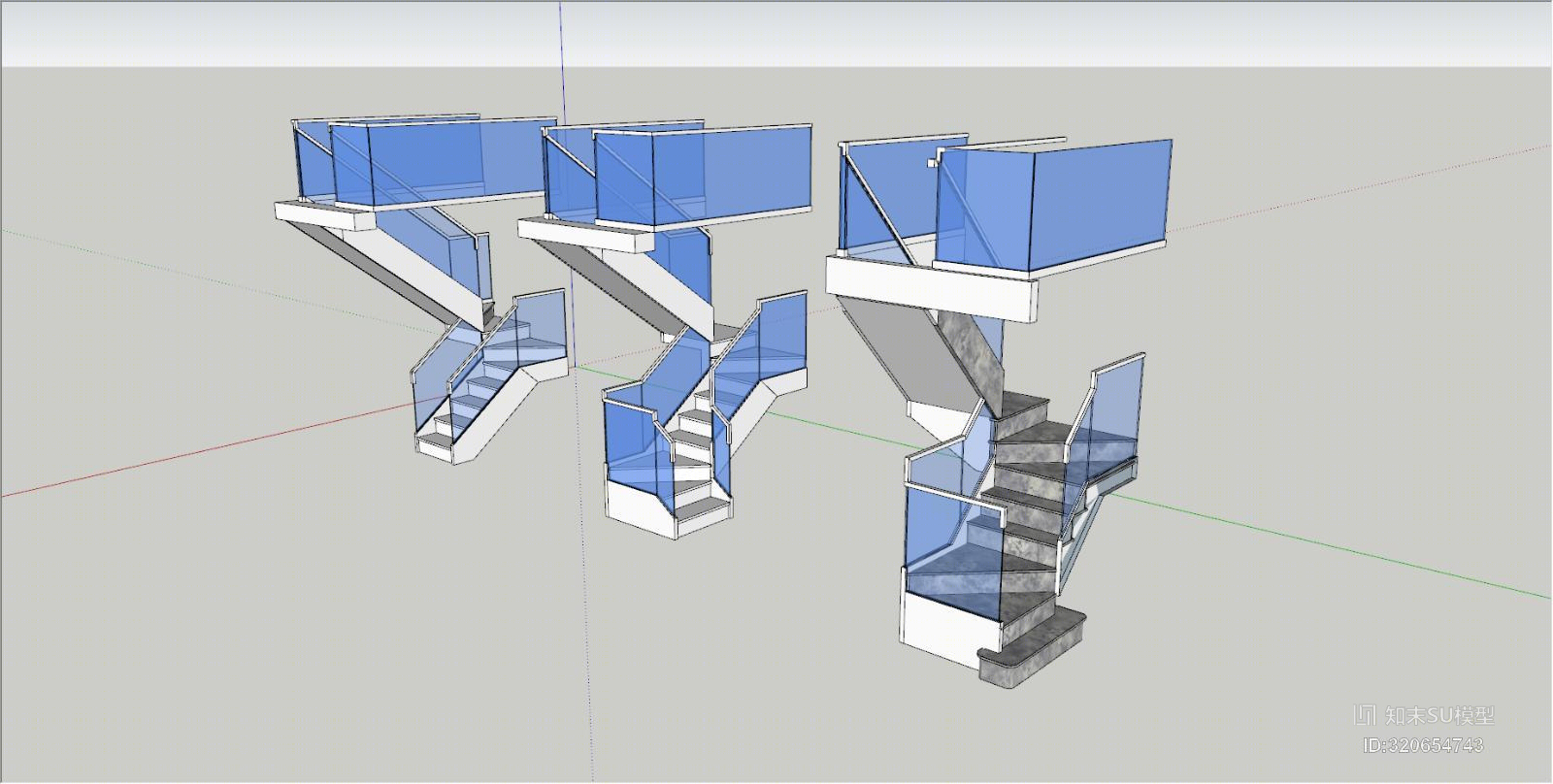 现代楼梯玻璃扶手SU模型下载【ID:320654743】
