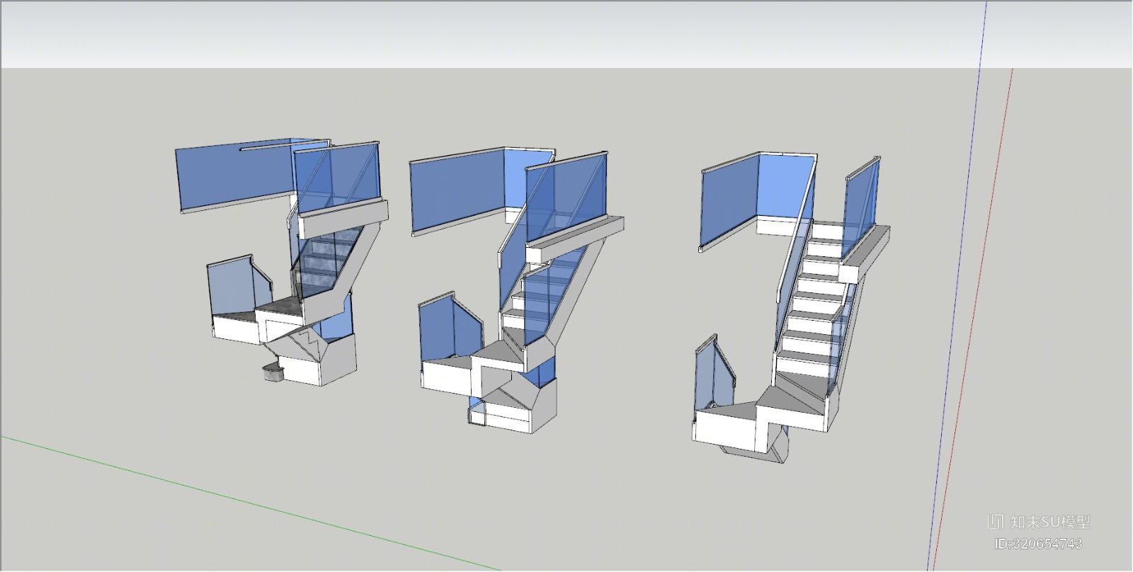 现代楼梯玻璃扶手SU模型下载【ID:320654743】