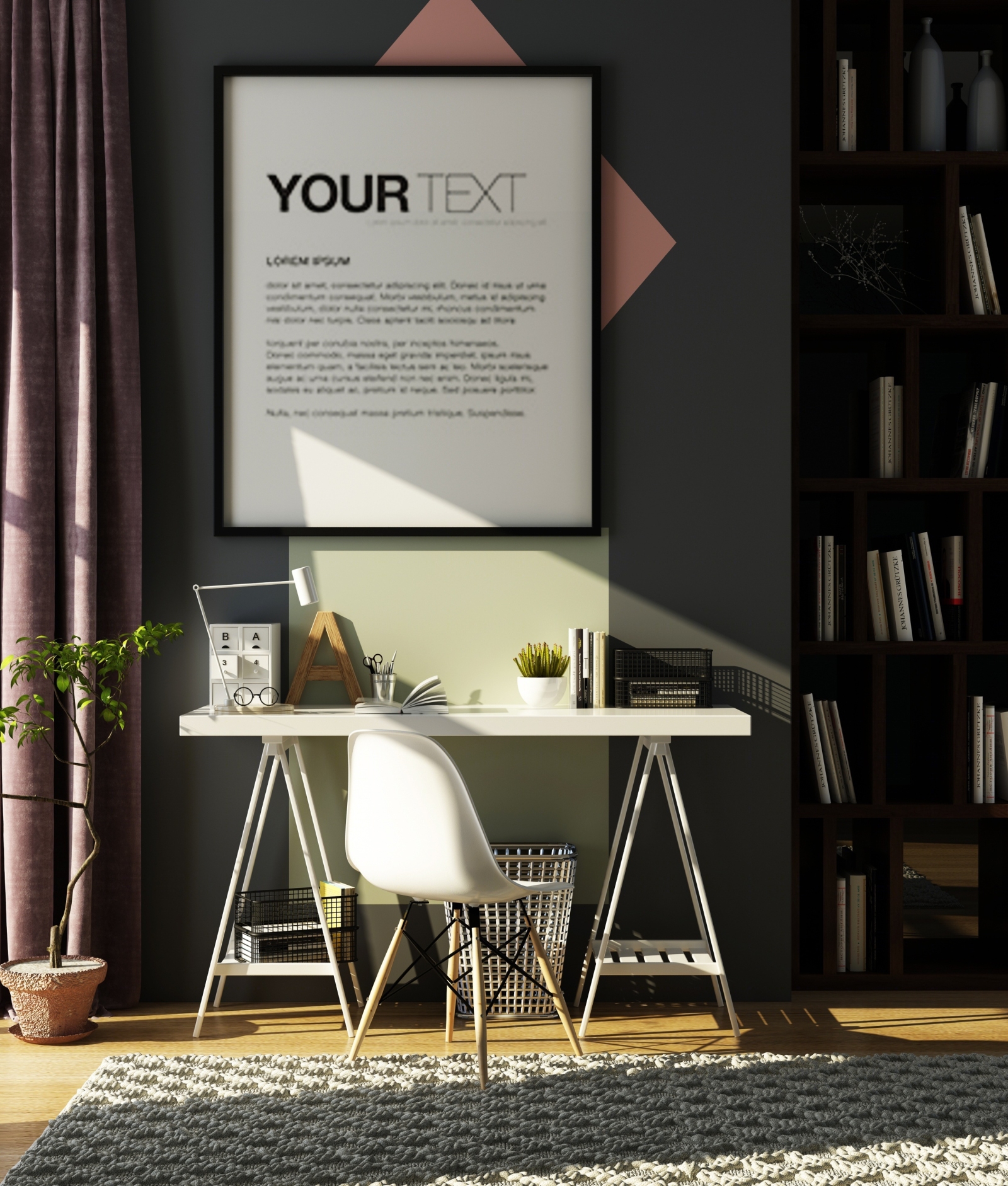 北欧书桌椅书柜组合3D模型下载【ID:120660920】